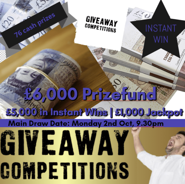 £6000 Prize Fund £1000 Jackpot + 75 Instant Wins