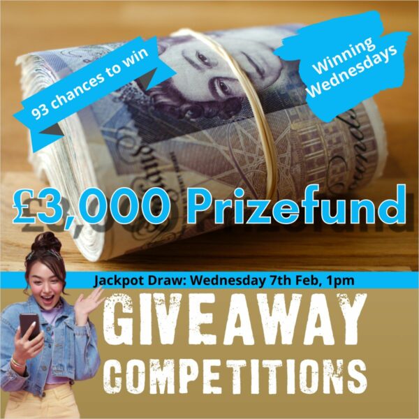 £3000 Prize Fund £300 Jackpot + 90 Instant Wins & £50 For Lucky Misses