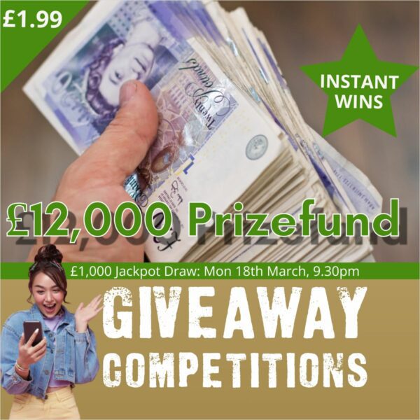 £12,000 Prize Fund £1000 Jackpot + 91 Instant Wins & £100 For Lucky Misses