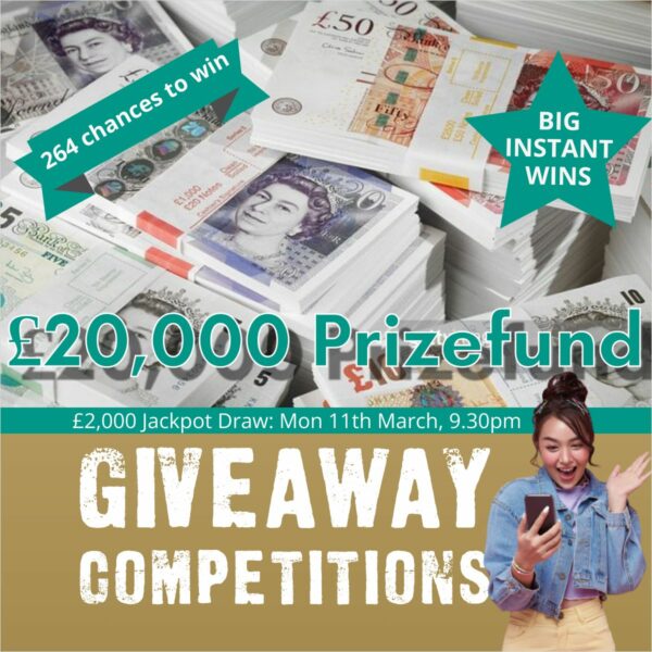 £20,000 Prize Fund £2000 Jackpot + 261 Instant Wins & £200 For Lucky Misses