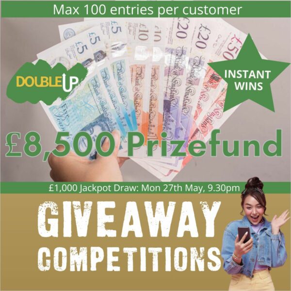 £8,500 Prize Fund £1000 Jackpot + 106 Instant Wins, 3 Double Up Chances & 4 Lucky Misses
