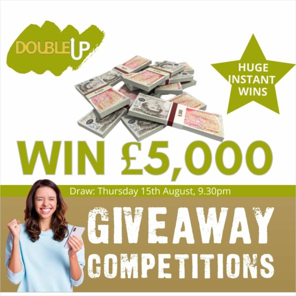 £5000 for 60p Plus 20 X Instant Wins & 3 Double Up Chances