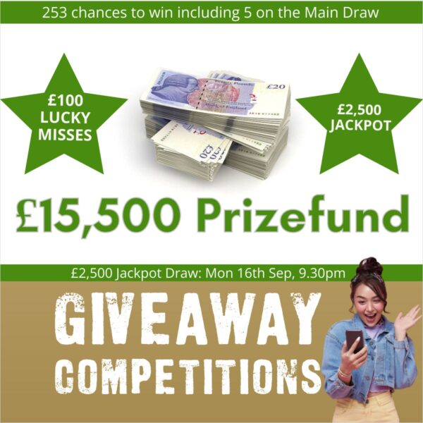 15.5k Cashfund – £2500 Jackpot, 248 instant wins, £100 Lucky misses