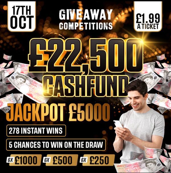 £22,500 Cashfund - £5000 Jackpot with 278 Instant Wins