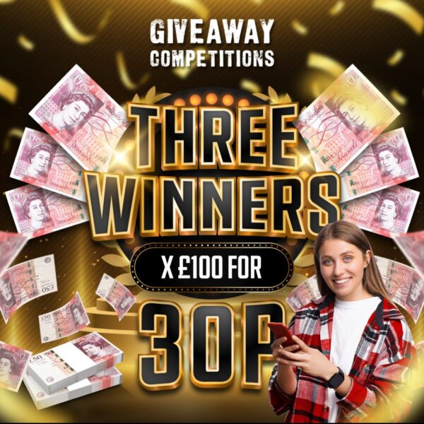 3 winners of £100 for 30p