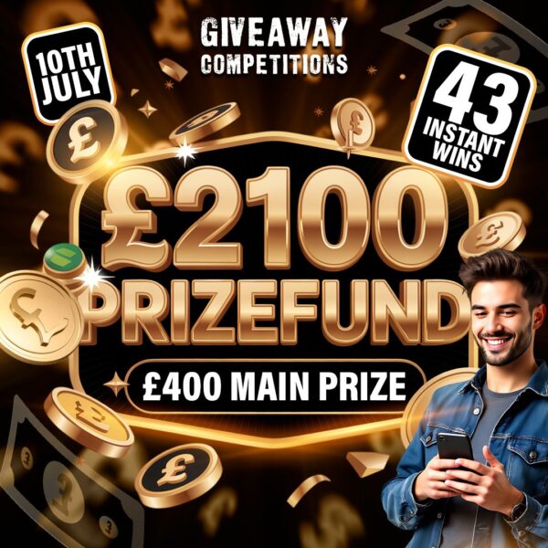 £2100 Prize Fund £300 Jackpot + 43 Instant Wins
