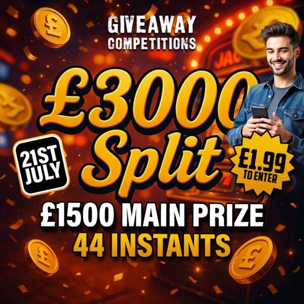 £3000 Split - £1500 main prize plus 44 instant wins